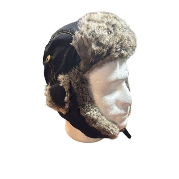 Mad Bomber trapper hat black rabbit fur bomber cap sz small ear flaps - Picture 1 of 6